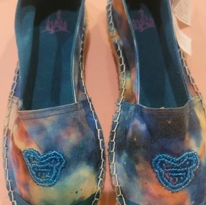 WOMEN SZ 7 DISNEY PARKS espadrille flat shoes. GALAXY TIEDYE BEADED MICKEY. NWT